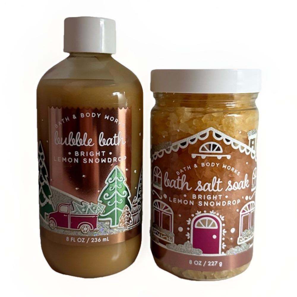 BATH &‎ BODY WORKS BRIGHT LEMON SNOWDROP BATH SALT SOAK 8 OZ & BUBBLE BATH NEW